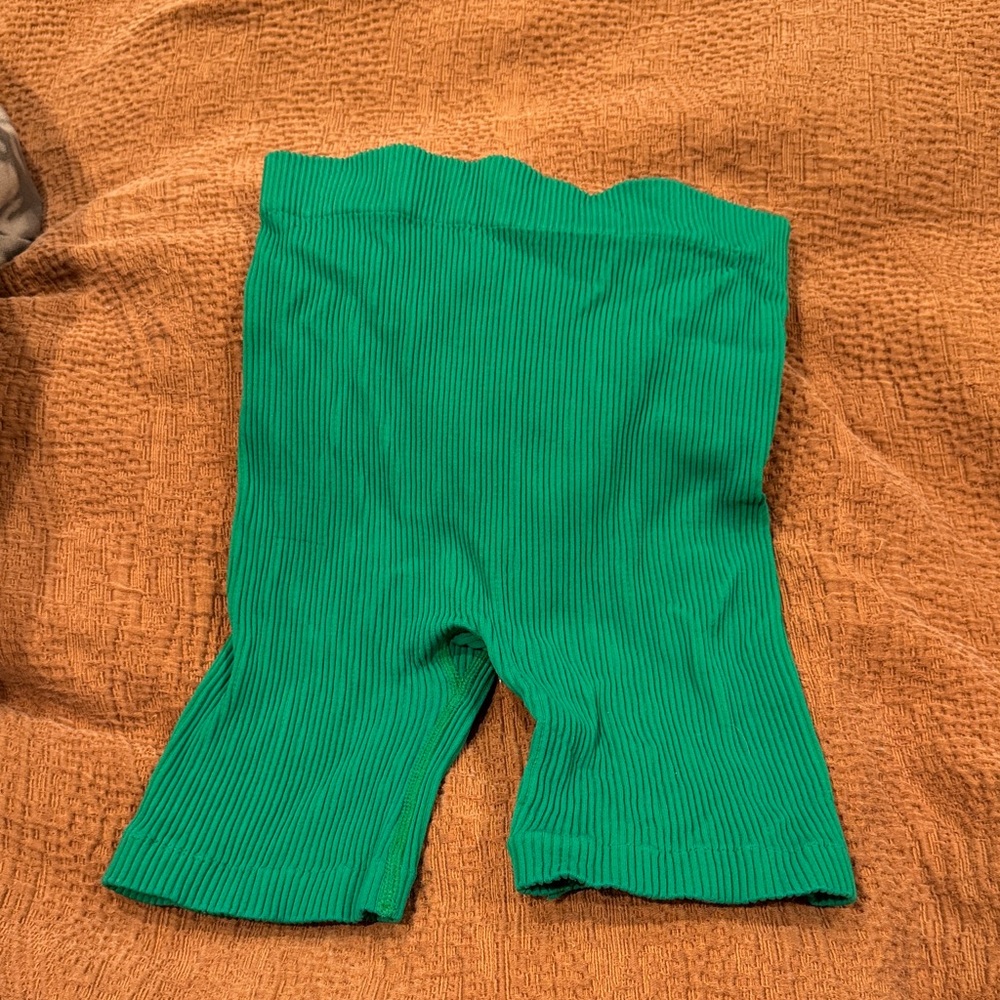 Green Ribbed Kids Bike Shorts